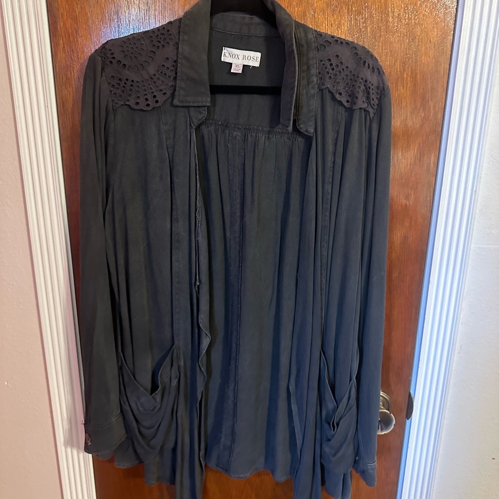 Knox Rose Women's Charcoal Blouse with Lace Detail